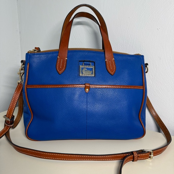 DOONEY & BOURKE Handbag Pebbled Grain Zip Dome Satchel Leather Bright Blue - Picture 1 of 14